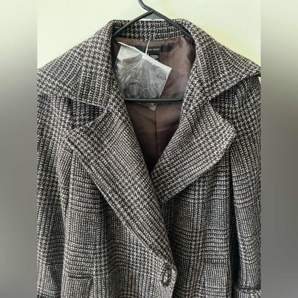 Nwt Zara Basic Gray Houndstooth Coat Jacket Size … - image 3
